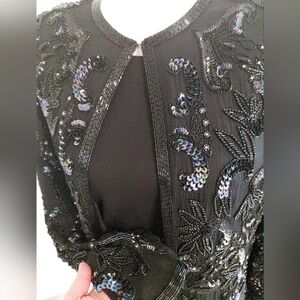 Vintage Beaded Silk Evening Jacket Sequin Blazer Glam Art Deco Style